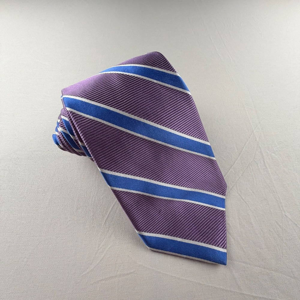 NEW Brooks Brothers 346 Silk Necktie Mens Purple Blue Striped Ribbed Classic